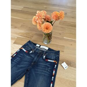 MISS ME VINTAGE Colorful Embroidered Side Stripe Flare Jeans NWT Size 24
